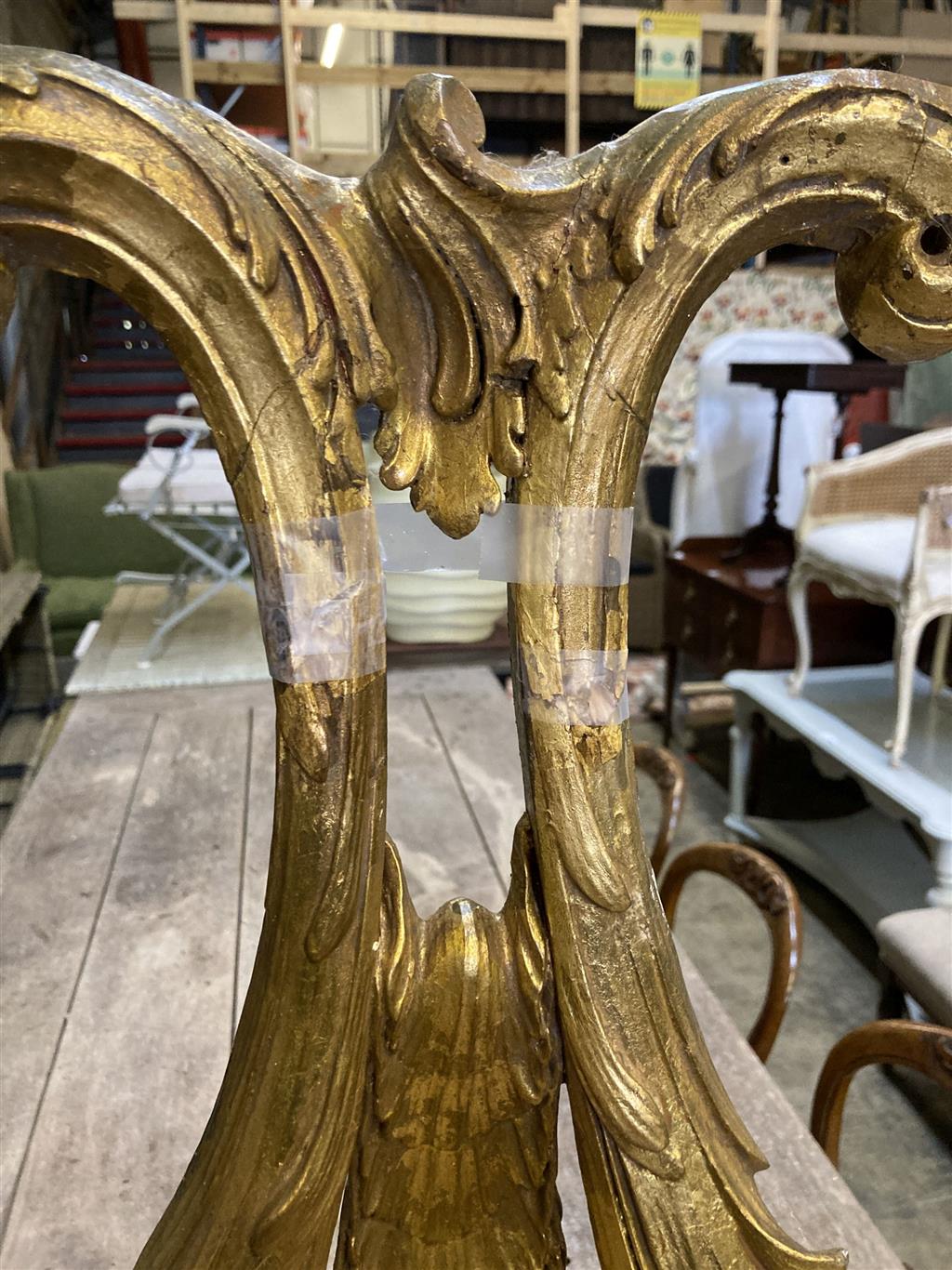 An 18th century style giltwood and gesso marble top console table, width 104cm, depth 48cm, height 90cm